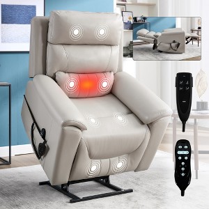 KWPZQEB Dual Motor Infinite Position Recliner Chair, Single Sofa with 8-Point Vibration Massage & Lumbar Heating, Wide Reclining Sofa for Living Room - 1 of 4