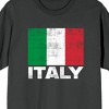 Distressed Italian Flag and Italy Text on Pepper Black Ground Adult Crew Neck Short Sleeve T-shirt - 2 of 4