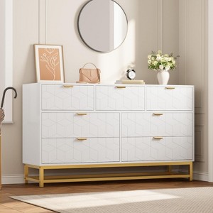 Nasitip 7 Drawer Dresser for Bedroom, Modern Wide Chest with Gold Handles & Legs, Storage Cabinet for Living Room - 1 of 4