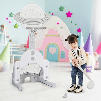 Adjustable Gray 3-in-1 Kids Basketball Hoop Set with Balls