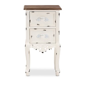 Levron Two-Tone and Antique Wood 2 Drawer Nightstand Walnut Brown/Antique White - Baxton Studio: Bedside Storage Table - 1 of 4