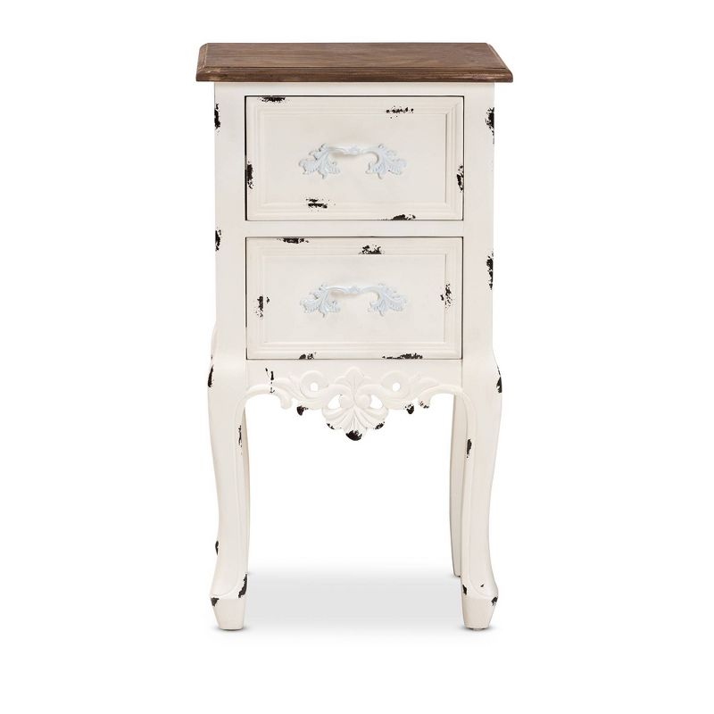 Levron Two-Tone and Antique Wood 2 Drawer Nightstand Walnut Brown/Antique White - Baxton Studio, 1 of 13