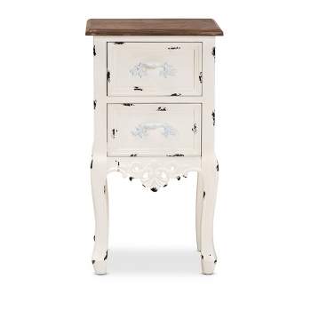 Levron Two-Tone and Antique Wood 2 Drawer Nightstand Walnut Brown/Antique White - Baxton Studio