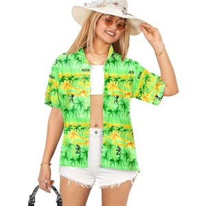 LA LEELA Women's Button Down Blouses Casual Summer Party Shirt V Neck Blouse Short Sleeve Tropical Vacation Dress Tee Hawaiian Shirts - 1 of 4