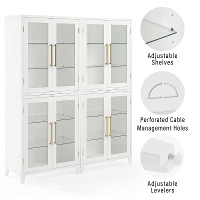 White Glass Door Kitchen Pantry Storage Cabinet Set with Gold Hardware