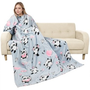 Catalonia Wearable Blanket with Sleeves and Pocket, Cozy Soft Fleece Mink Micro Plush Wrap Throws Blanket Robe for Adults, Gift for Her - 1 of 4
