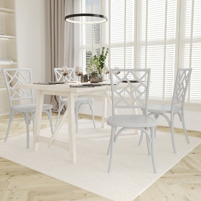 Emma and Oliver Set of 2 Solid Wood Stack Dining Chairs with Decorative Back Design