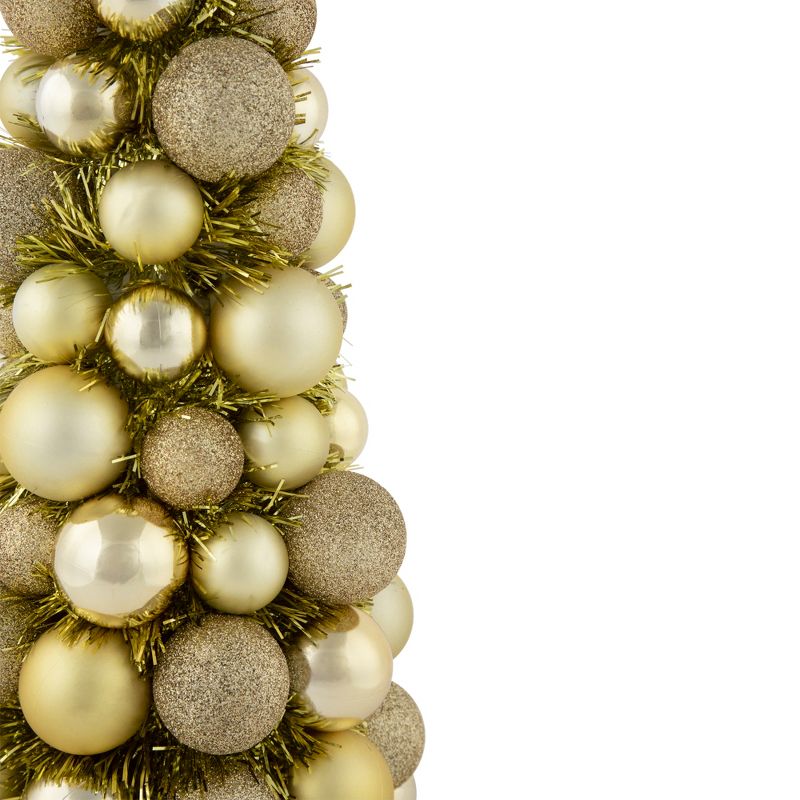 Northlight 15.75" Gold 3-Finish Shatterproof Ball Christmas Tree with Tinsel, 4 of 6