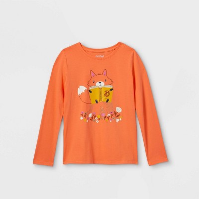 Girls' Printed Graphic Long Sleeve T-Shirt - Cat & Jack™ Apricot Orange XS