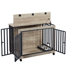 Gulches The All - in - One Indoor Pet Essential: 3 - Door Dog Crate with Feeding Bowl, Wheels & Flip - Up To - 1 of 4