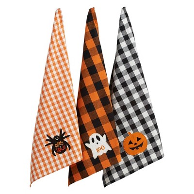 3pk Boo! Embellished Dishtowels Orange/Black - Design Imports