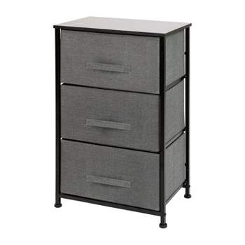 Emma and Oliver 3 Drawer Vertical Storage Dresser with Wood Top & Fabric Pull Drawers