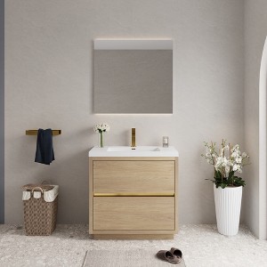 Whisen Freestanding Bathroom Vanity with Stone Resin Sink, U-Shaped Interior, 2 Soft-Close Drawers, Pre-Assembled Cabinet - 1 of 4