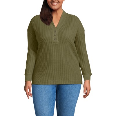 Lands' End Women's Long Sleeve Waffle Shawl Collar Henley