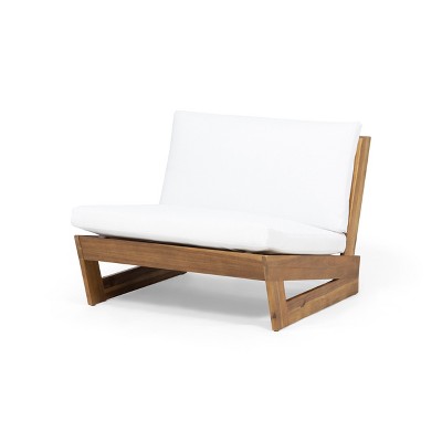 GDFStudio Emma Outdoor Acacia Wood Club Chair with Cushions, White/Teak