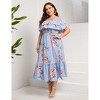 Women Plus Size Off Shoulder Maxi Dress Ruffle Flowy Summer Casual Boho Long Dresses - 3 of 4