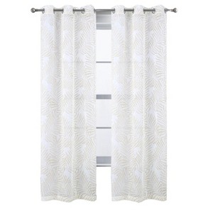 RT Designers Collection Faye Grommet Metallic Sheer Printed Doily Curtain Panel Taupe - 1 of 4