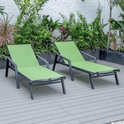 Green Aluminum Frame Patio Chaise Lounge Chair with Armrests