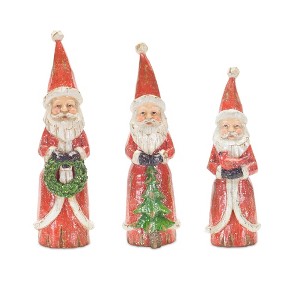 Santa Figurines with Distressed Wood Finish – Set of 3 Holiday Decor by Melrose - 1 of 3