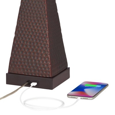 26" Hammered Bronze Industrial Table Lamp with USB Port