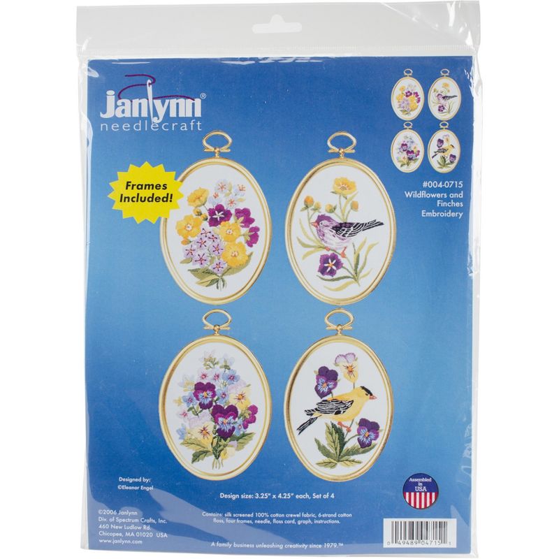 Janlynn Embroidery Kit 3.25"X4.25" Set Of 4-Wildflowers & Finches-Stitched In Floss, 1 of 3
