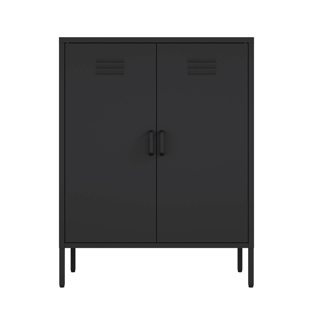 Manhattan Comfort 32" Naomi 3 Shelf Metal Accent Cabinet Black