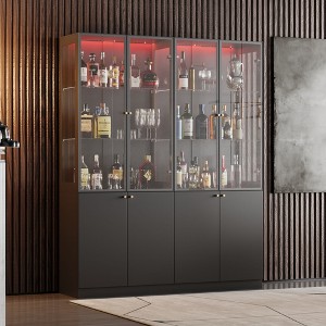 Famapy Wine Cabinet with RGB LED Lights,Glass Panels & Gold Details,Display Cabinet,Elevate Your Wine Collection and Home Bar Aesthetic - 1 of 4