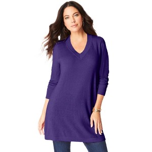 Roaman's Women's Plus Size Cashmere Collection V-Neck Sweater - 1 of 4