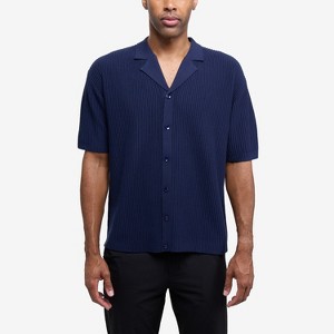 X RAY Men's Short Sleeve Vertical Ottoman Camp Collar Button Down
