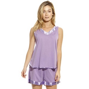 Dreamcrest Womens Satin Trim & Embroidered Short Set  Stylish & Comfortable Loungewear - 1 of 2