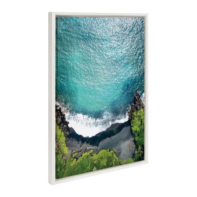 Maui Black Sand Beach Framed Canvas Wall Art, 23x33 White