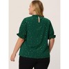 Agnes Orinda Women's Plus Size Glitter Pleated Keyhole Back Star Print Puff Sleeve Blouses - 4 of 4