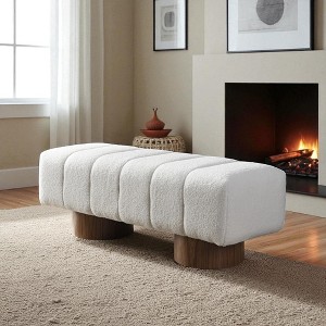 Upholstered Dining Bench with Boucle Fabric, No-Assembly Entryway or Bedroom Bench, 50" Long with Wood Legs, Accent Ottoman for Dining Room - 1 of 4
