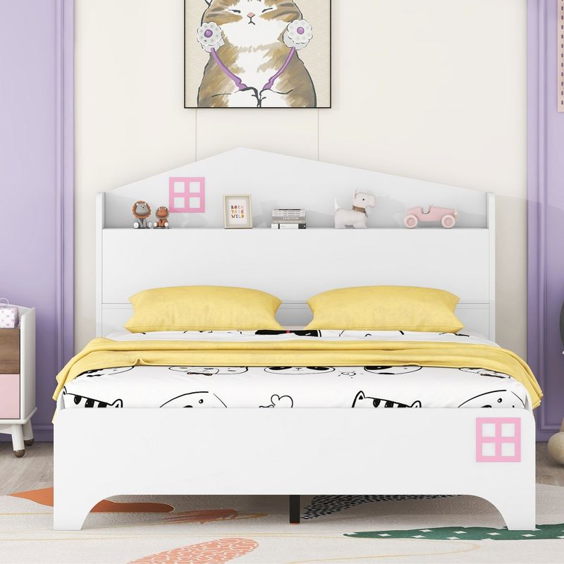 Twin/Full Size Wooden House Bed with Storage Headboard, Kids Bed with Storage Shelf - ModernLuxe, 2 of 9