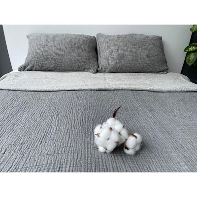 Anthracite Queen Reversible Organic Cotton Bedspread Set