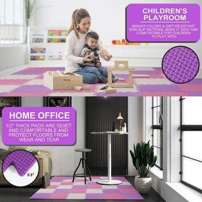 Pink, Purple, Beige EVA Foam Interlocking Play Mat Set, 36 Tiles