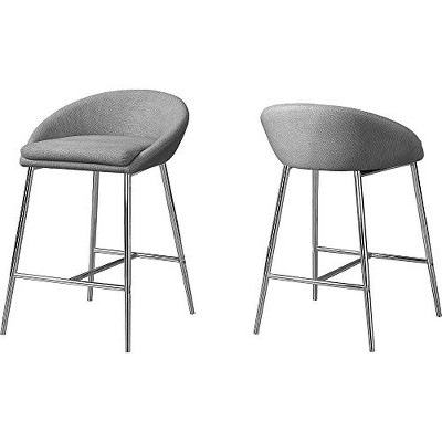 Contemporary Gray Leatherette Bar Stool with Chrome Base, Set of 2