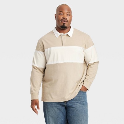 Men's Big & Tall Long Sleeve Rugby Polo Shirt - Goodfellow & Co™ Khaki ...
