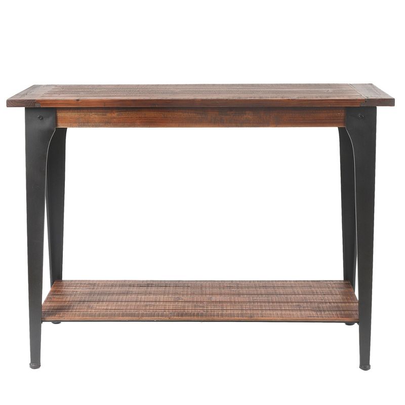 LuxenHome Dark Brown Wood and Black Metal 1-Shelf Console and Entry Table, 1 of 12
