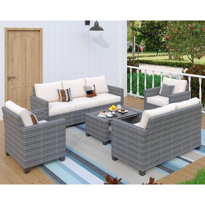 Whizmax Outdoor Patio Furniture Sets,PE Wicker Rattan Sectional Furniture Couch Set with Glass Coffee Table for Backyard, Deck, Poolside