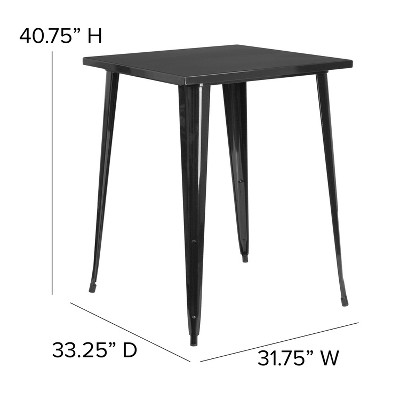 31.5'' Square Black Metal Indoor-Outdoor Bar Height Table