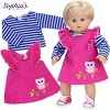 Sophia’s Embroidered Corduroy Jumper and Striped Long-Sleeve Tee for 15” Baby Dolls, Hot Pink/Blue - 2 of 4