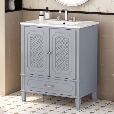 Bathroom Vanity Sink,Bathroom Storage Cabinet With Drawer And Shelf,Vintage Style,Cabinet Carved With Diamond Pattern -Maison Boucle