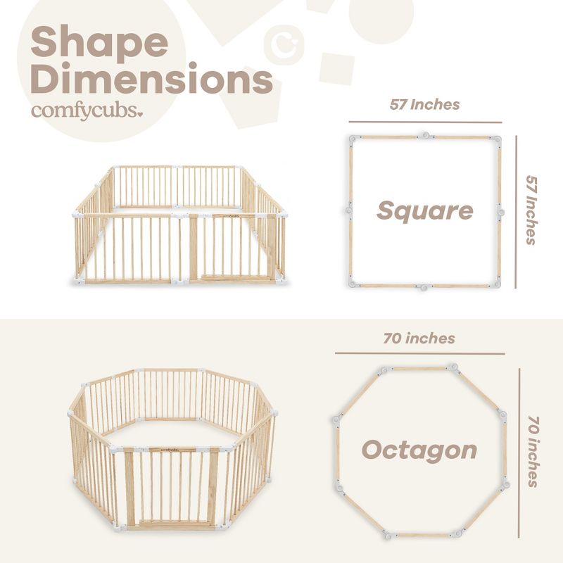 Baby Playpen & Baby Gate for Toddler and Babies, Foldable Wooden Large Shape Playpen with Locking Gate  by Comfy Cubs, 4 of 8