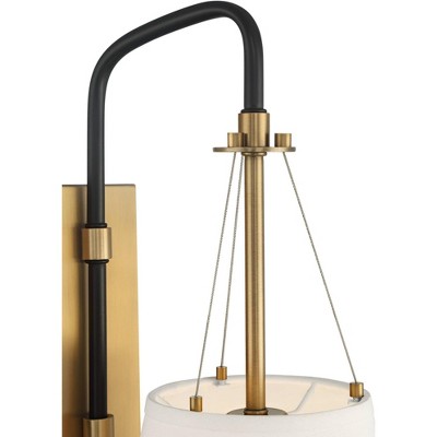 Crysta Mid-Century Brass & Black Wall Sconce with White Linen Shade