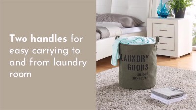 Olive Green Canvas Collapsible Laundry Hamper with Handles