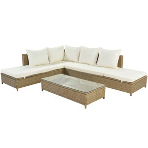 Nestfair Patio 3pc Rattan Sofa Set All Weather Wicker Sectional Set Natural Brown - 1 of 4