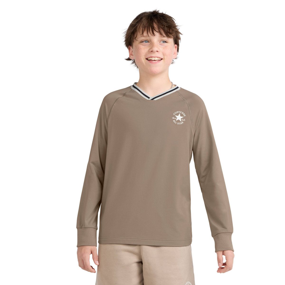 Converse® Boys' Lightweight Varsity Pullover Crewneck Sweatshirt - Light Brown