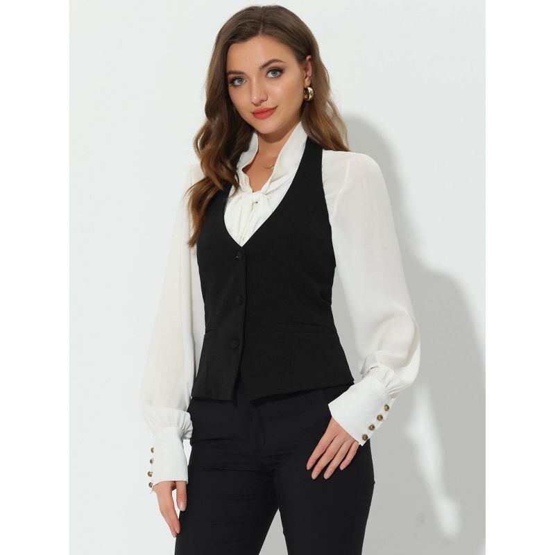 Allegra K Women's Halter Neck Vintage Sleeveless Button Down Waistcoat Vest, 3 of 7