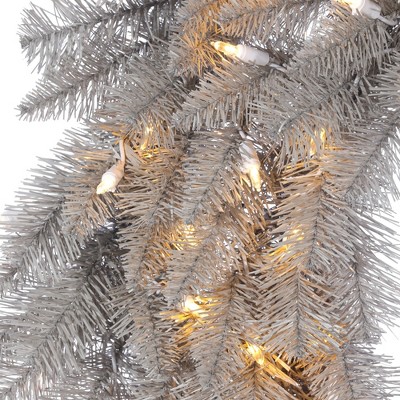 36" Platinum Fir Artificial Christmas Wreath with Warm White LED Lights